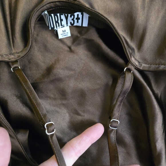 Audrey 3+1 Espresso Brown Maxi Spaghetti Strap Slip Dress Cowl Neck Thigh Slit - Picture 7 of 16